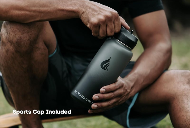 HYDRO CELL Stainless Steel Insulated Water Bottle with Straw - For Cold & Hot Drinks - Metal Vacuum Flask with Screw Cap and Modern Leakproof Sport Thermos for Adults (Graphite/Black 32oz) - Image 4